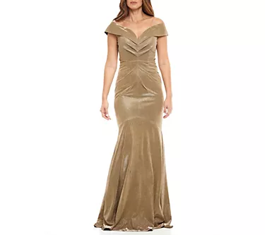 Rene Ruiz Gold Premium Off The Shoulder StretchGown