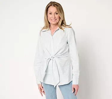 Martha Stewart Signature Woven Tie Front Collared Blouse