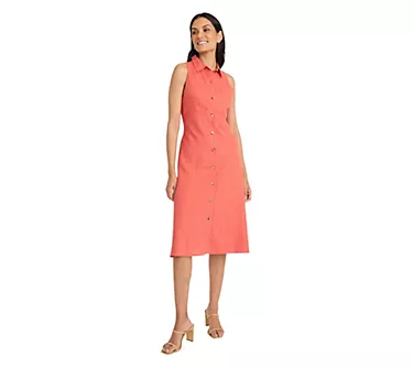 Maggy London Button Front Sleeveless Linen Shirtdress