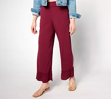 Denim & Co. Beach Tall Woven Crepe Ruffled Hem Beach Pant