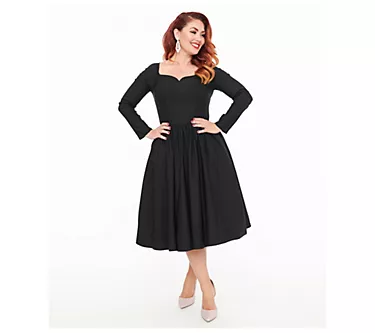 128079-unique-vintage-1950s-solid-black-sweetheart-swing-dress-1.webp