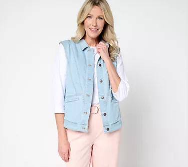 AnyBody Washed Denim Vest with Pitched Back