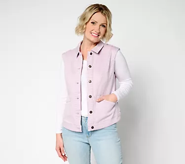 AnyBody Washed Colored Denim Vest with Pitched Back