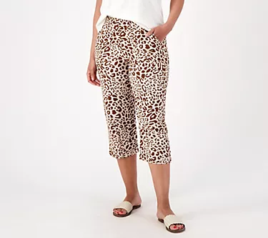 Susan Graver PURE Printed Linen Blend Regular Pull-On Capri Pants