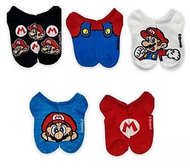 Super Mario Boys' Set of 5 No-Show Character So ck Set