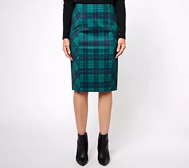 Susan Graver Petite Printed Ponte Knit Pull-On Pencil Skirt