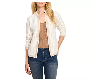 NIC+ZOE Pinstripe Notch Collar Knit Jacket