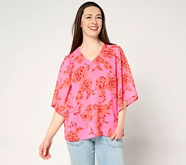 Belle by Kim Gravel Double Chiffon Handkerchief Sleeve Blouse