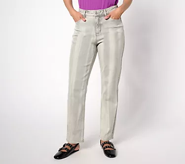 LOGO by Lori Goldstein Petite Grey Tie Dye Ankle Straight Jeans