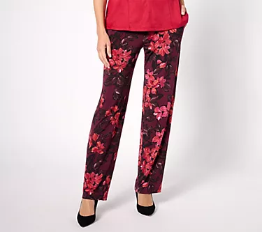 Susan Graver Petite Printed Liquid Knit Straight Leg Pants