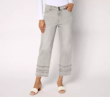 Susan Graver Petite Fray Hem Ankle Jean