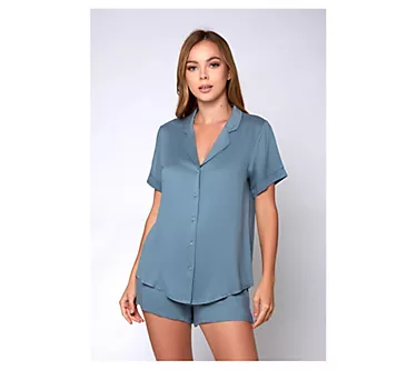 iCollection Cotten & Tencel Blend Button-Up & Short Lounge Set
