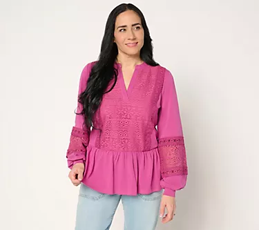 LOGO Lavish by Lori Goldstein Mix Media Peplum Top 1 133414-logo-lavish-by-lori-goldstein-mix-media-peplum-top-1.webp