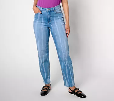 LOGO by Lori Goldstein Petite Indigo Tie Dye Ankle Straight Jeans