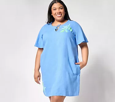 Susan Graver Soleil Linen Viscose Printed Cover-Up with Ties