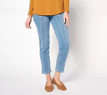 Isaac Mizrahi Live! Petite Knit Denim Straight-Leg Ankle Jeans