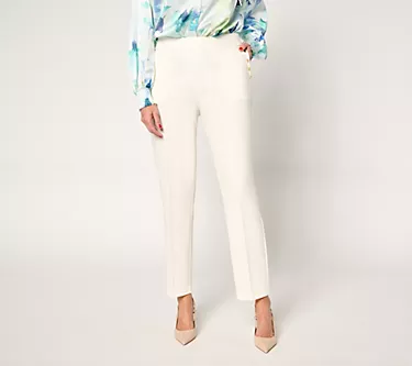 Dennis Basso Petite Luxe Crepe Ankle Pant w/ Gold Buttons