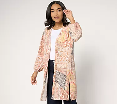 Susan Graver Passport Petite Printed St Tropez Woven Duster