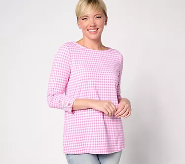 Susan Graver Weekend Printed Comfy Cotton 3/4 Sleeve Top
