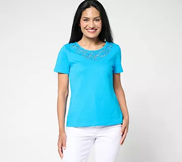 Isaac Mizrahi Live! Short Sleeve Cotton Top w/ Floral Lace Detail 1 136479-isaac-mizrahi-live-short-sleeve-cotton-top-w-floral-lace-detail-1.webp