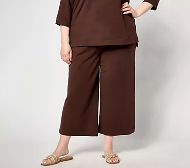 Denim & Co. Active Regular French Terry Wide Leg Crop Pant
