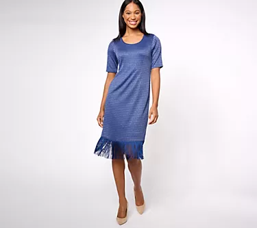 Isaac Mizrahi Live! Regular Always Isaac Lurex Fringe Hem Dress