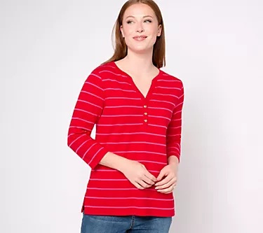 Isaac Mizrahi Live! Essentials Yarn Dye Stripe or Solid Henley