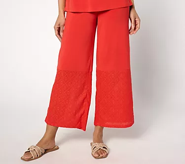 Attitudes by Renee Regular Como Jersey Relaxed Leg Eyelet Pants