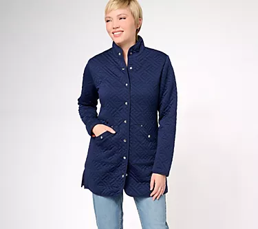 Sport Savvy Petite Quilted Knit Car Coat w/ Printed Lining