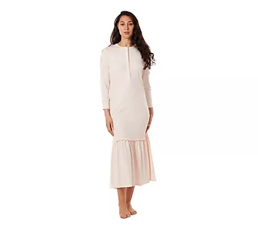 Memoi Embroidered Modal Nightgown with Ruffle Hem
