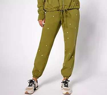 Peace Love World Petite Embroidered Fleece Sweatpant