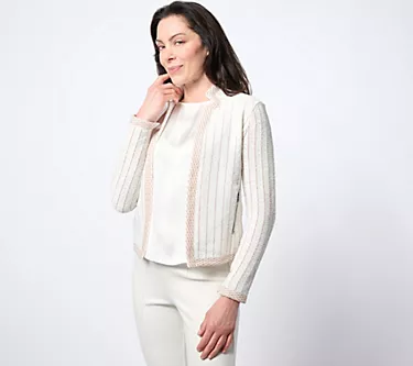 NIC+ZOE Pinstripe Notch Collar Knit Jacket