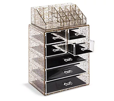 Sorbus Glitter Makeup Case- 3 Large / 4 Small Drawers