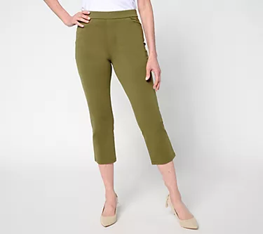 Susan Graver Weekend Petite Cotton Ponte Slim Leg Crop Pants