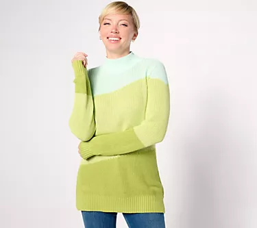 Belle by Kim Gravel Shaker Knit Diagonal Color Block Sweater
