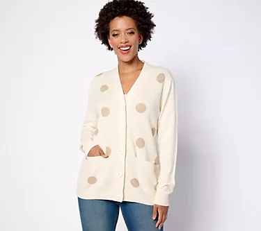 Isaac Mizahi Live! Dot Jacquard Button Front Cardigan w/ Pockets