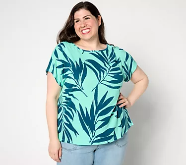 Denim & Co. Beach Printed Knit Gauze Dolman Sleeve Top