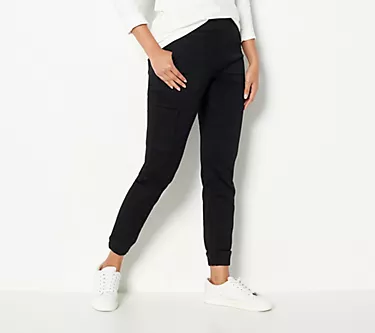Denim & Co. Petite Comfy Knit Denim Cargo Jogger
