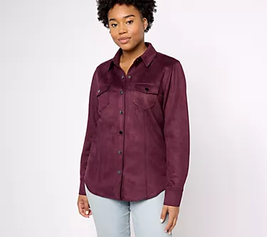 Belle by Kim Gravel Topstitch Snap Faux Suede Shirt Jacket