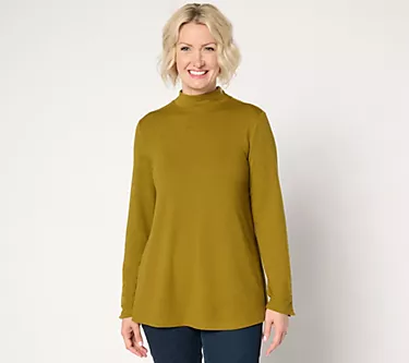 Denim & Co. Petite Heavenly Jersey Mock Neck Top