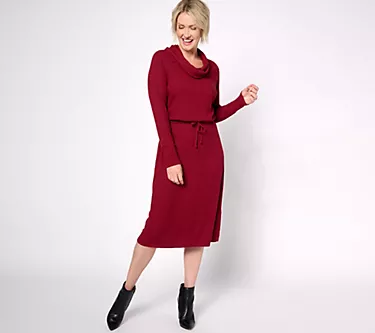 AnyBody Regular Rib Knit Cowl-Neck Dress