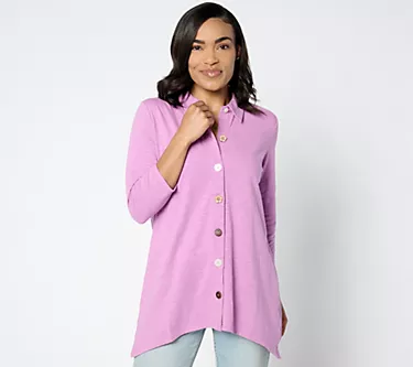 Denim & Co. Regular Texture Knit 3/4 Sleeve Button Tunic