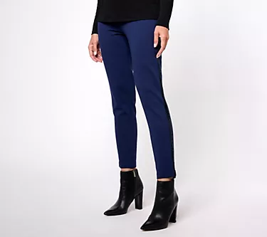 Joan Rivers Red Carpet Petite Signaure Knit Ankle Pant w/ Sequin Side