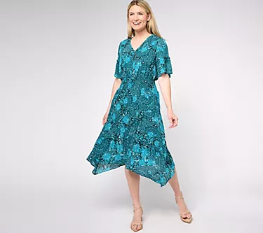 Isaac Mizrahi Live! Petite Printed Chiffon Midi Dress