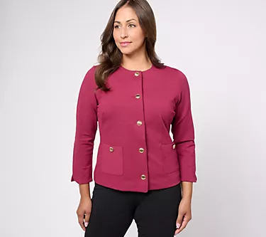 Isaac Mizrahi Live! Windowpane Yarn Dye Ponte Jacket