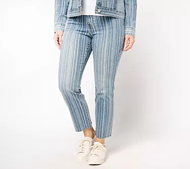 LOGO by Lori Goldstein Regular Straight Leg Stripe Jeans