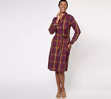 Joan Rivers Regular Plaid Boyfriend Shirt Dress