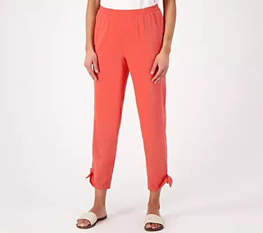 AnyBody Textured Jersey Pant with Tie Detail