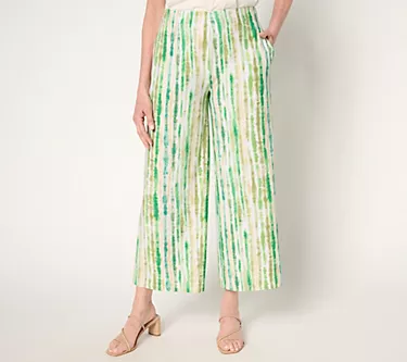 Susan Graver Petite Printed Liquid Knit Wide Leg Crop Pants