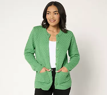 Aran Crafts Merino Wool Lady Jacket Cardigan with Pockets